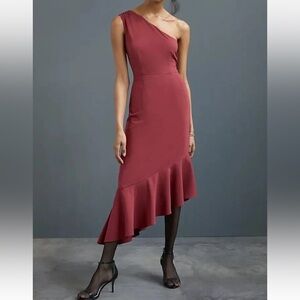 Anthropologie Hutch Slim One Shoulder Burgundy Maxi Dress Small Asymmetrical Hem